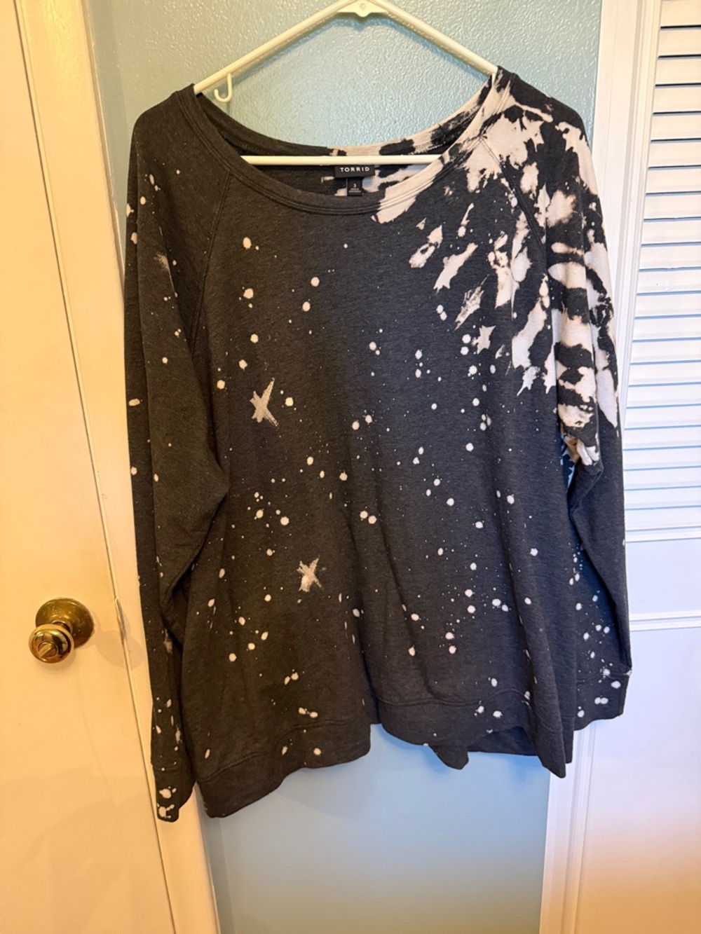 torrid Black Sweatshirt with White Bleach Splatter Tie Dye